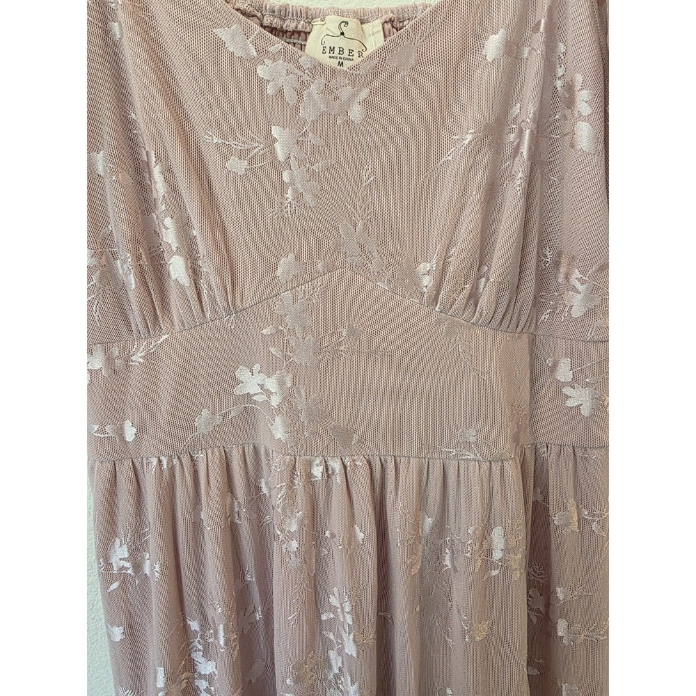 Ember Mauve Pink Boho Burnout Dress Sz M Lined Milkmaid Garden Fairy Coquette - Picture 4 of 8